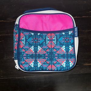 CHILDS LUNCH BOX WITH SANDWICH CONTAINER AND WATER BOTTLE.